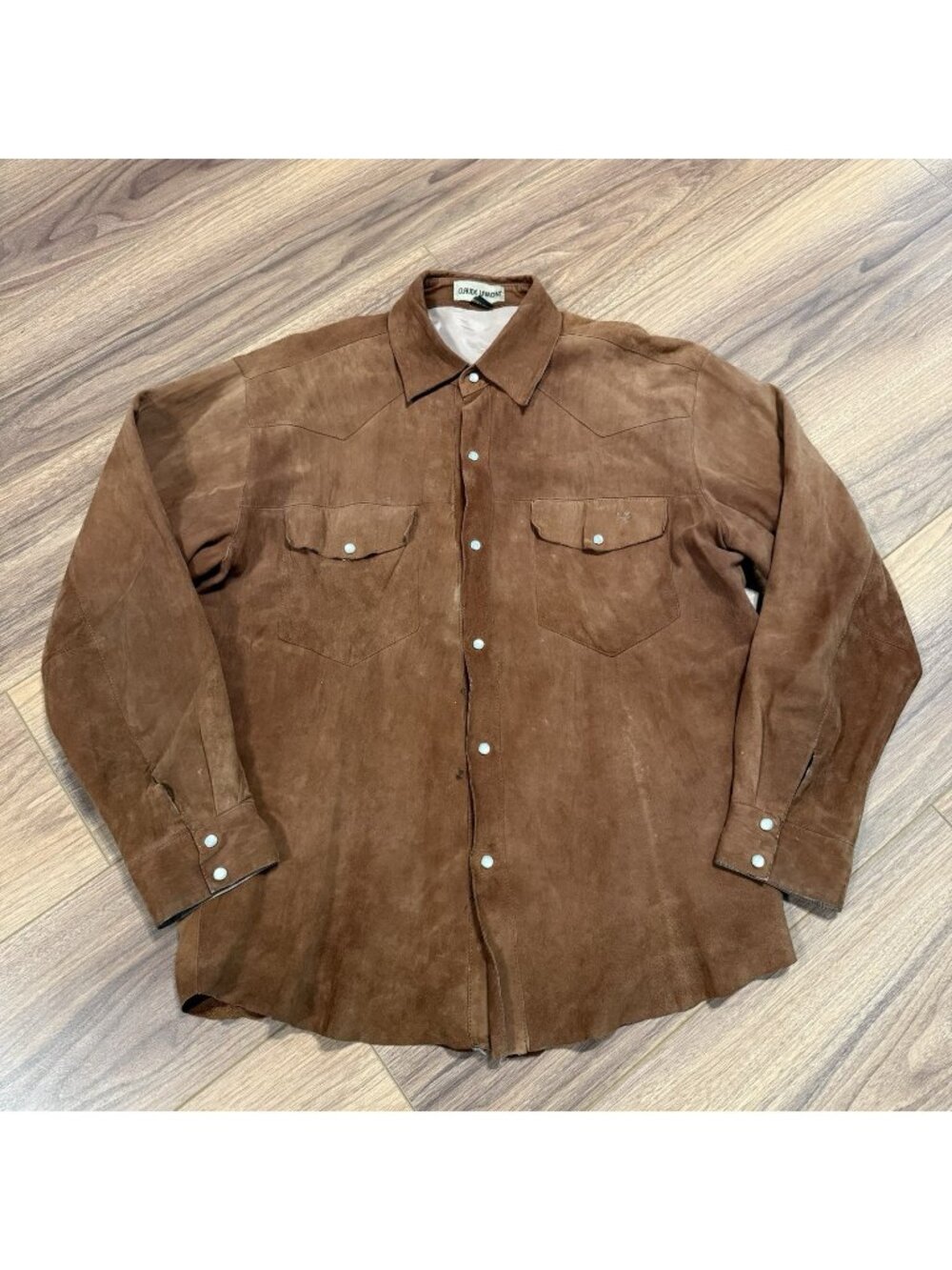 Claude Lamont Suede Leather Pearl Snap Shirt Mens Large L Brown Long Sleeve